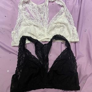SET OF TWO VICTORIA’S SECRET LACE RACERBACK BRALETTES BLACK AND WHITE SIZE XL